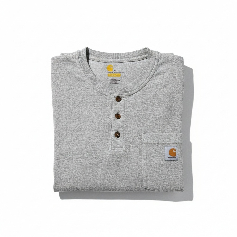 Carhartt XL Long Sleeve Henley Shirt Gray Original Fit Pocket Workwear T-Shirt